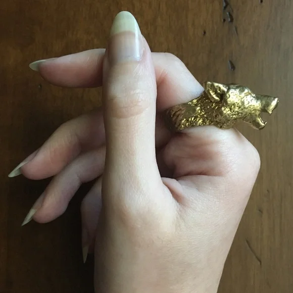 Wolf Head Ring, Solid Brass, Hand Crafted - Picture 3 of 7